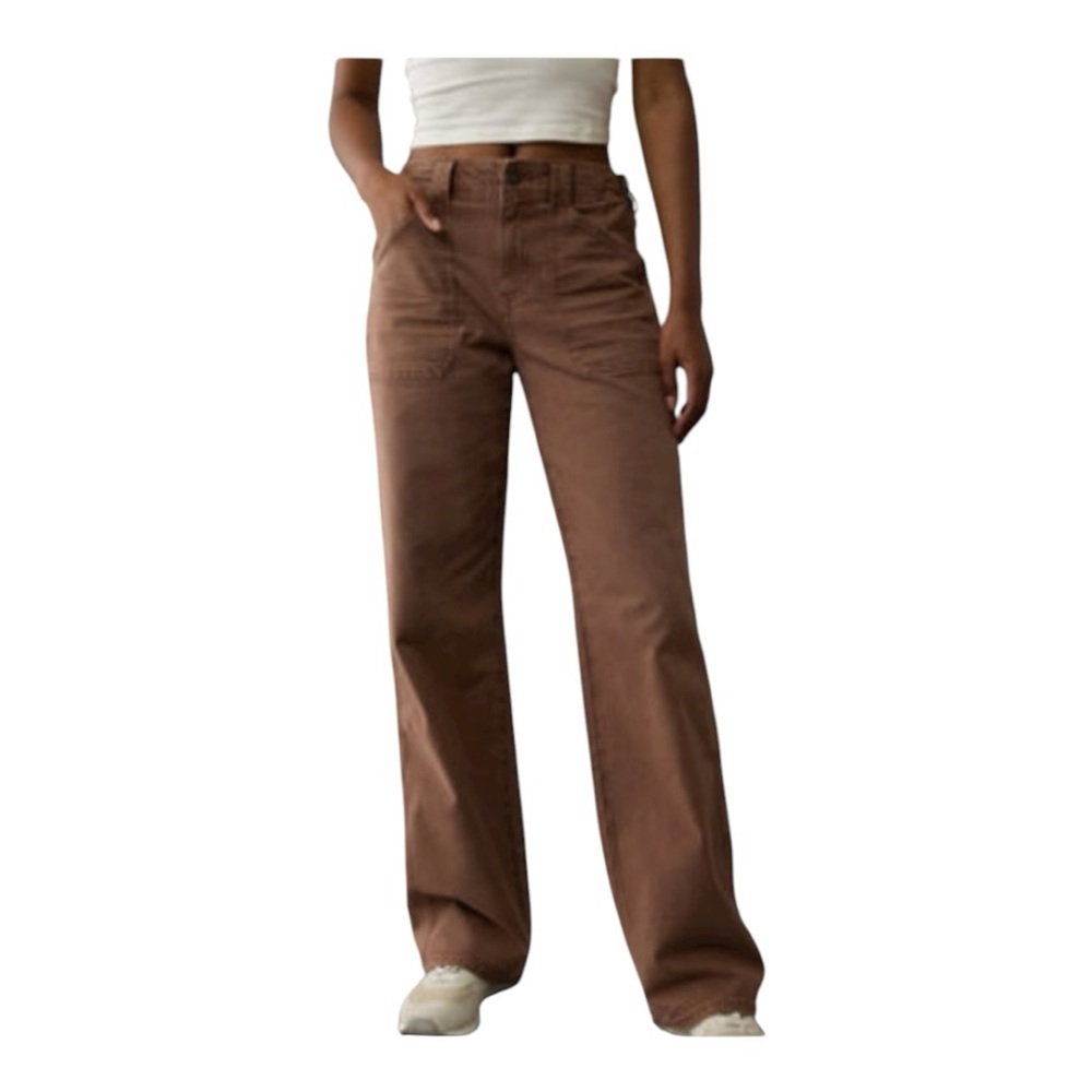 American Eagle Brown Stovepipe Utility Wide Leg Pants Size 4 Short NWT - Picture 1 of 9